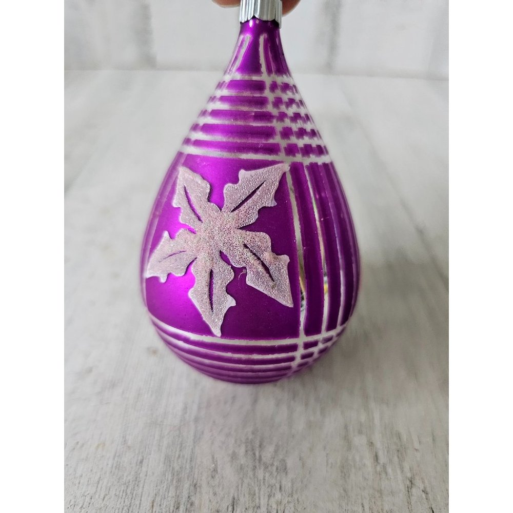 Radko shiny Brite purple leaf teardrop vintage ornament Xmas tree‎